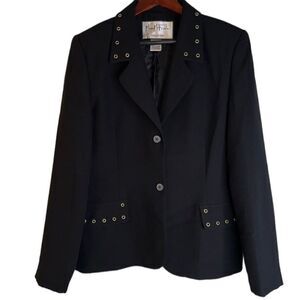 Mary McFadden Womens 12‎ Black Golden Grommet Accented Classy Vintage Blazer